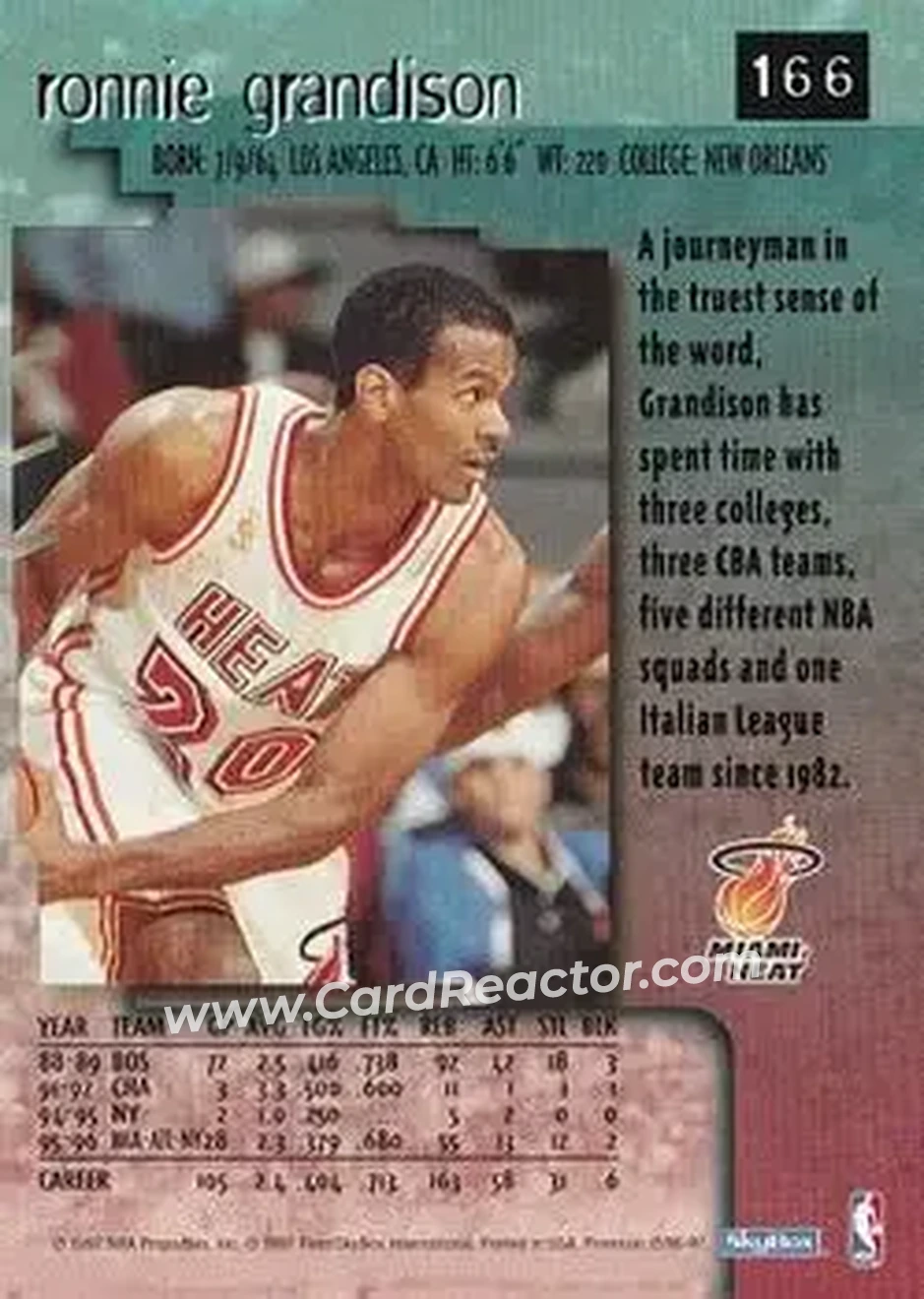1996-97 SkyBox Premium #166 - Ronnie Grandison - Miami Heat - Back