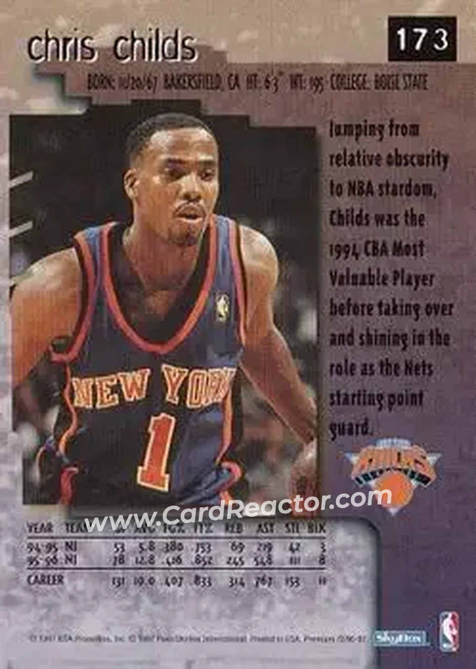 1996-97 SkyBox Premium #173 - Chris Childs - New York Knicks - Back