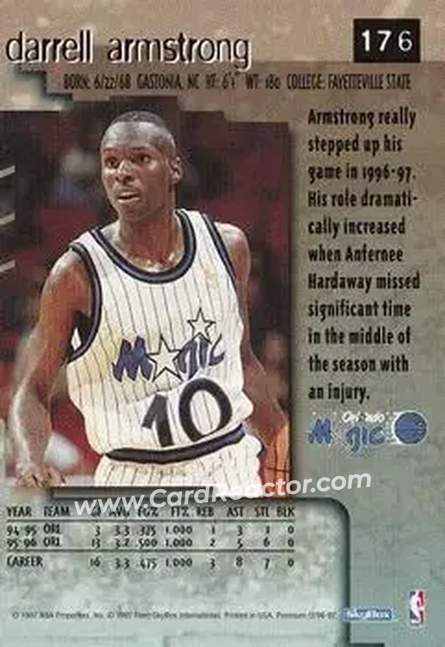 1996-97 SkyBox Premium #176 - Darrell Armstrong - Orlando Magic - Back