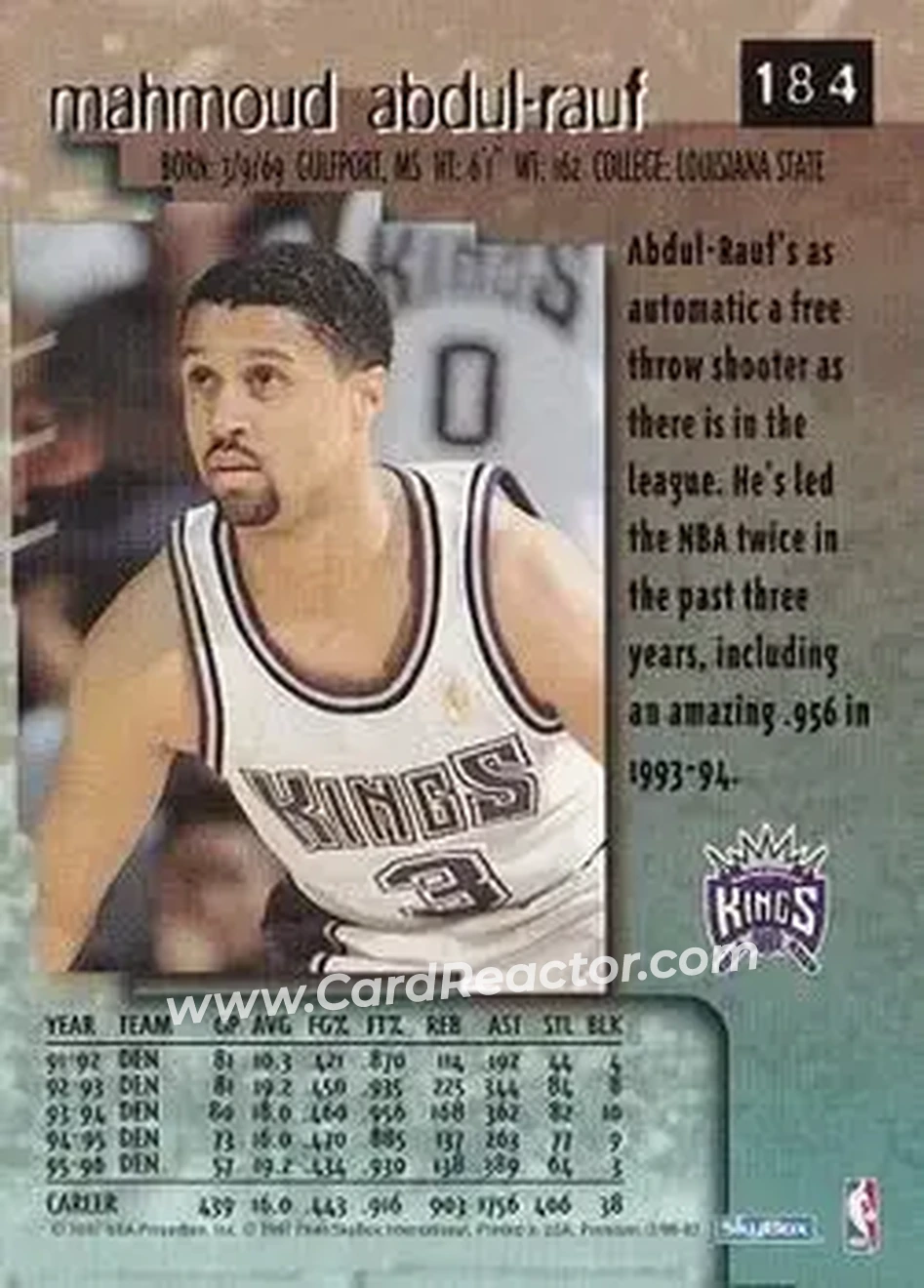 1996-97 SkyBox Premium #184 - Mahmoud Abdul-Rauf - Sacramento Kings - Back