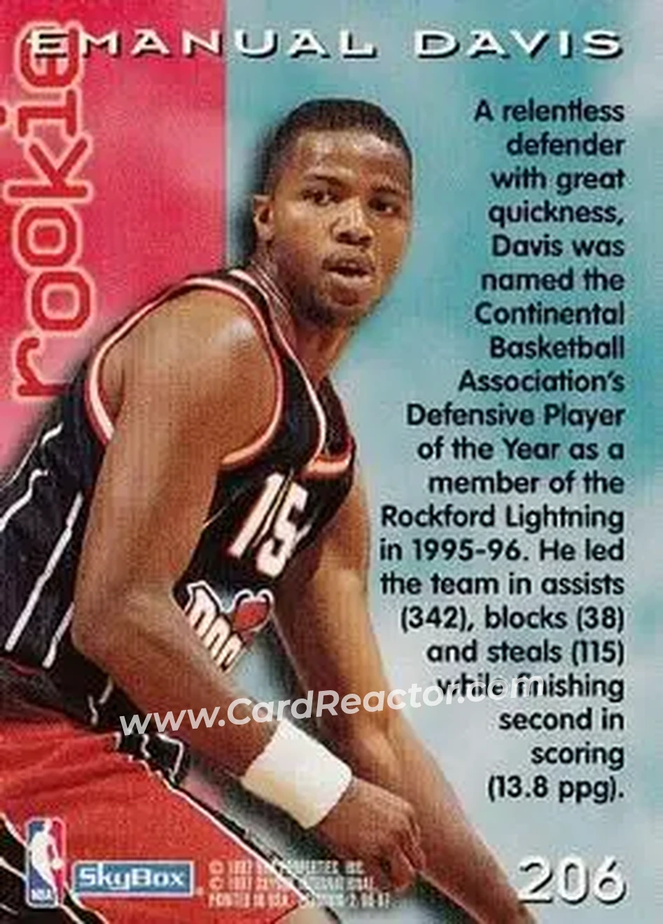 1996-97 SkyBox Premium #206 - Emanual Davis - Houston Rockets - Back