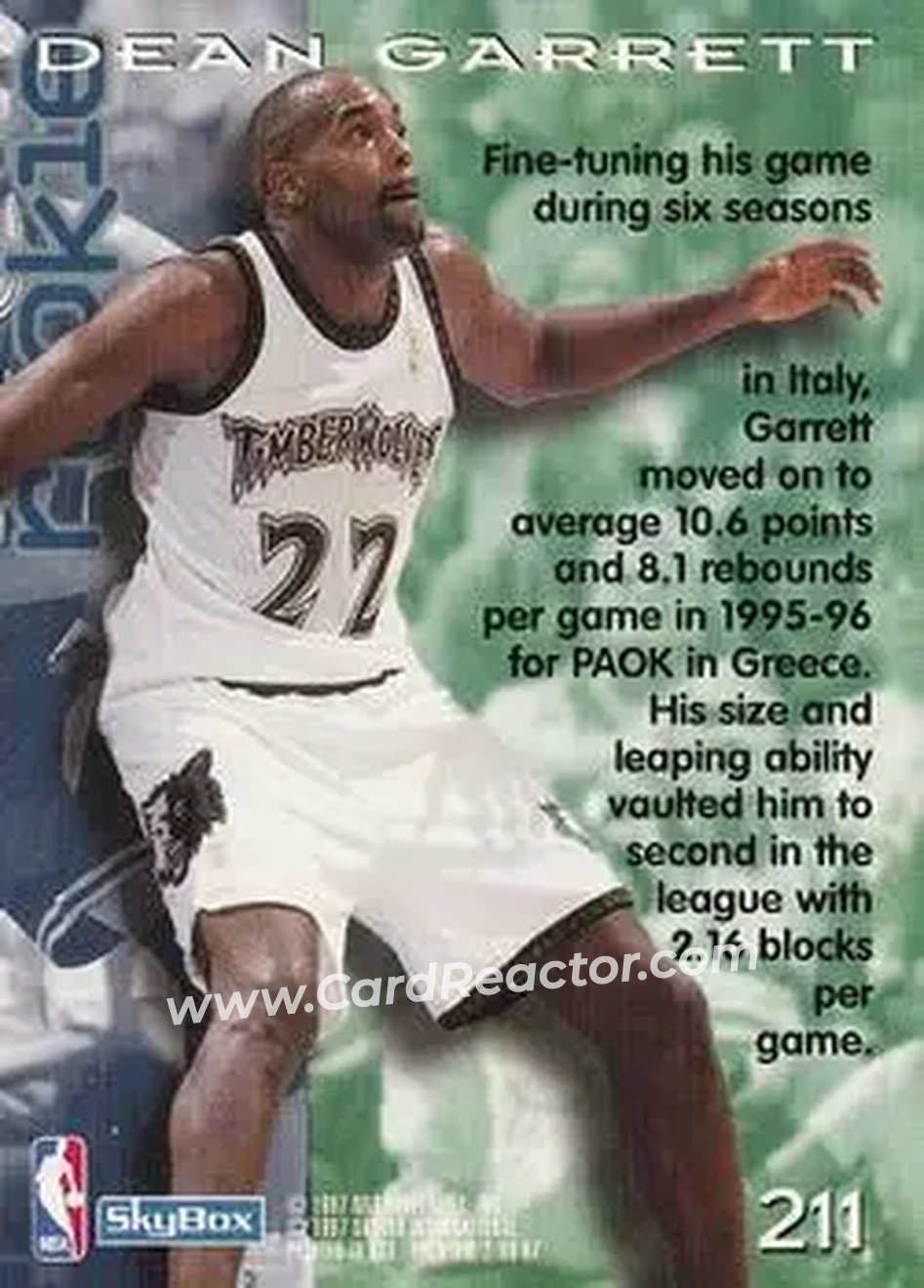 1996-97 SkyBox Premium #211 - Dean Garrett - Minnesota Timberwolves - Back