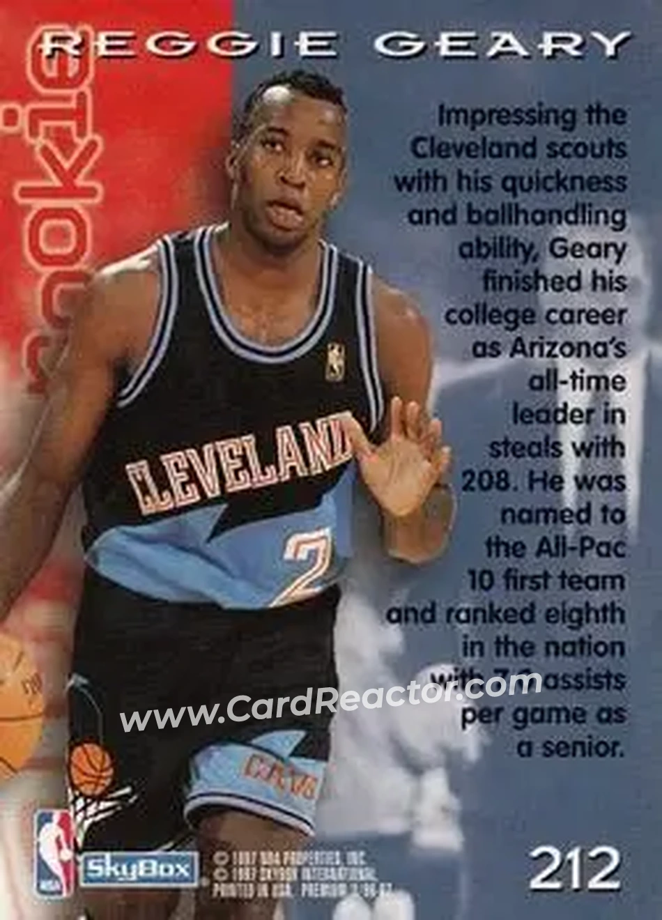 1996-97 SkyBox Premium #212 - Reggie Geary - Cleveland Cavaliers - Back