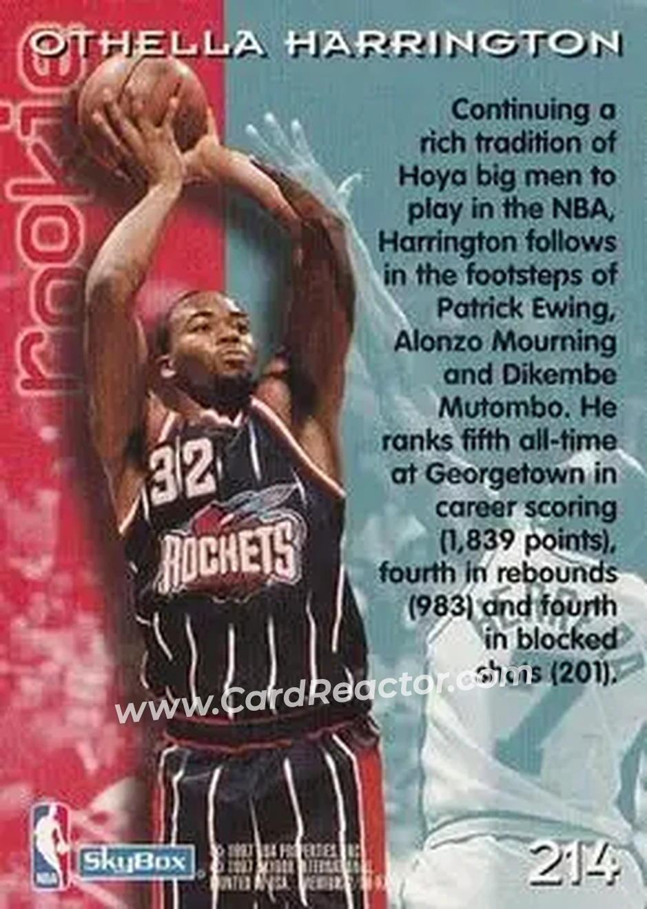 1996-97 SkyBox Premium #214 - Othella Harrington - Houston Rockets - Back
