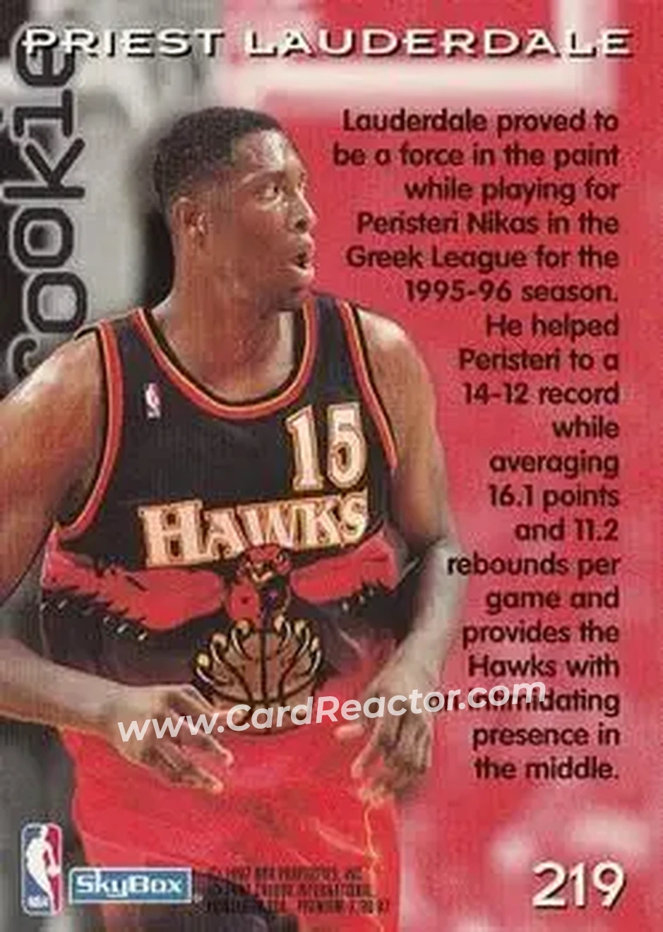 1996-97 SkyBox Premium #219 - Priest Lauderdale - Atlanta Hawks - Back