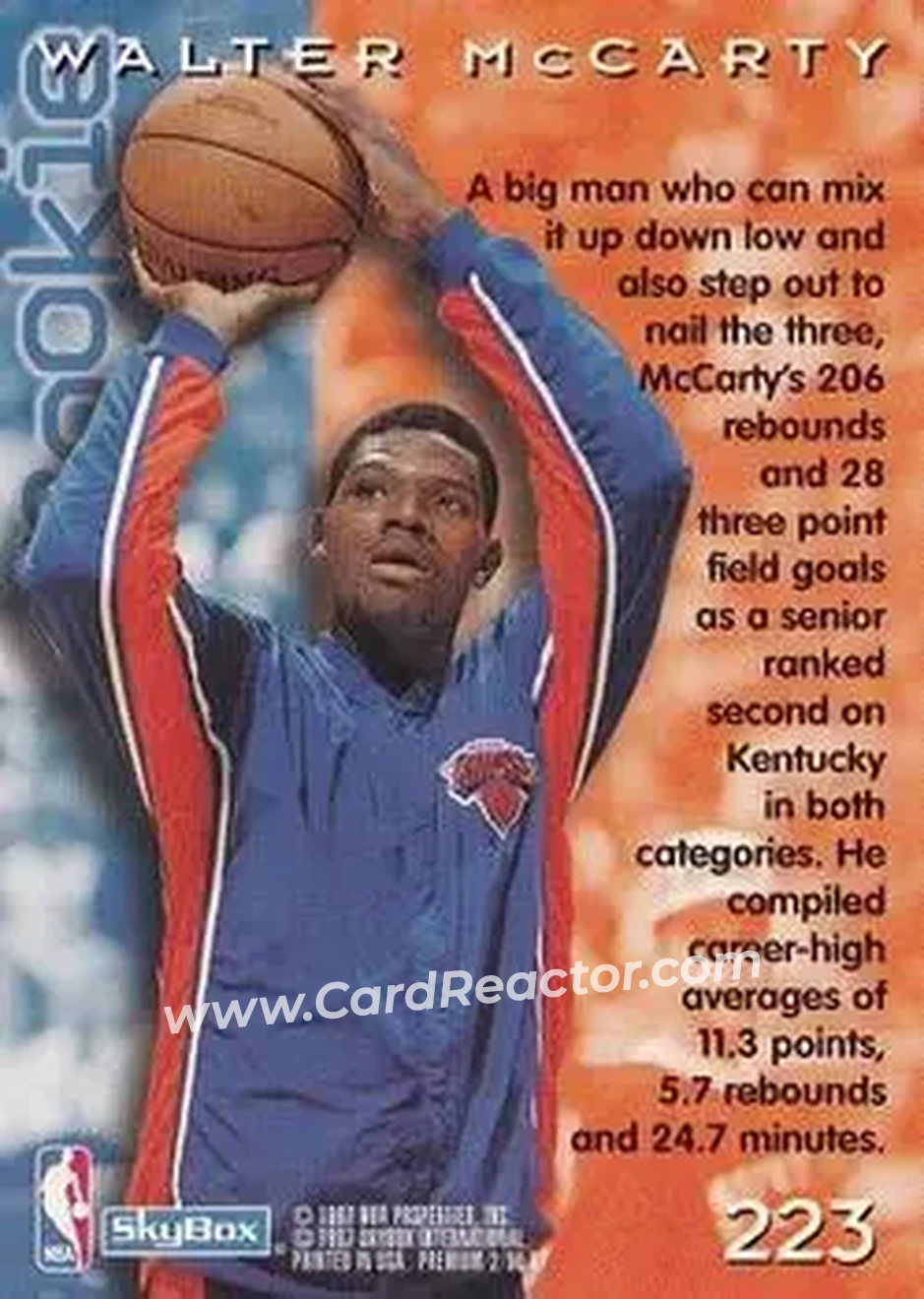 1996-97 SkyBox Premium #223 - Walter McCarty - New York Knicks - Back