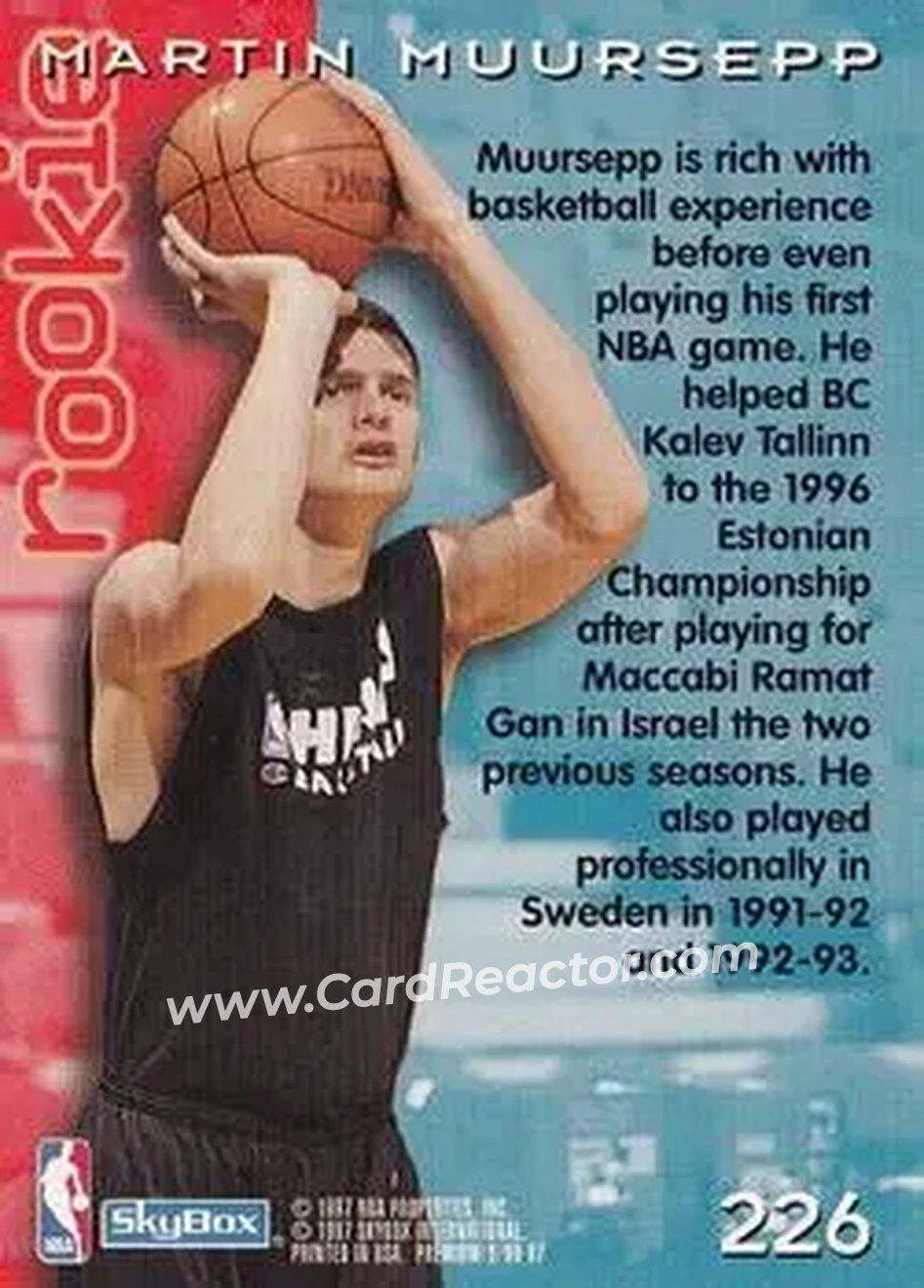 1996-97 SkyBox Premium #226 - Martin Muursepp - Miami Heat - Back