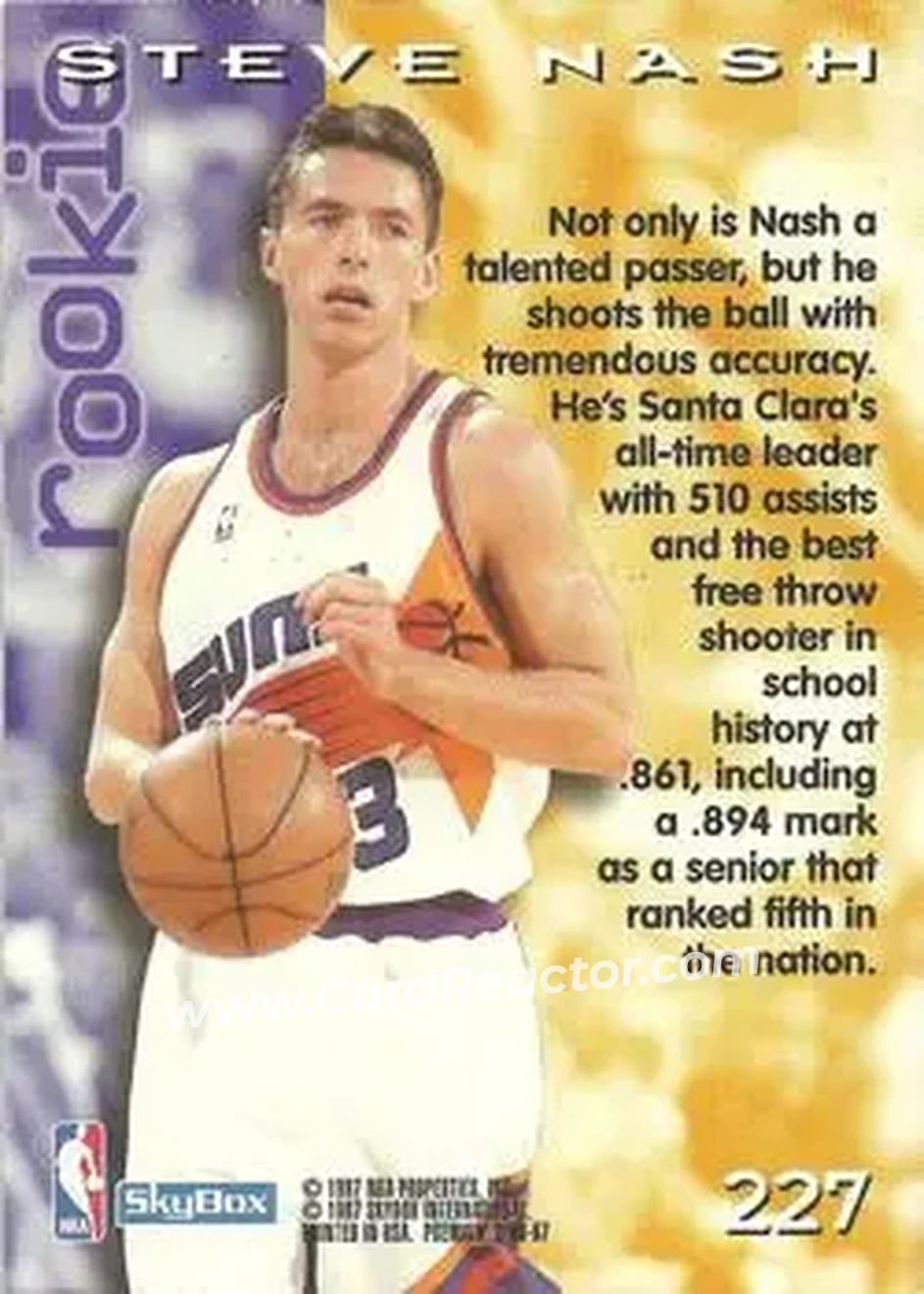 1996-97 SkyBox Premium #227 - Steve Nash - Phoenix Suns - Back