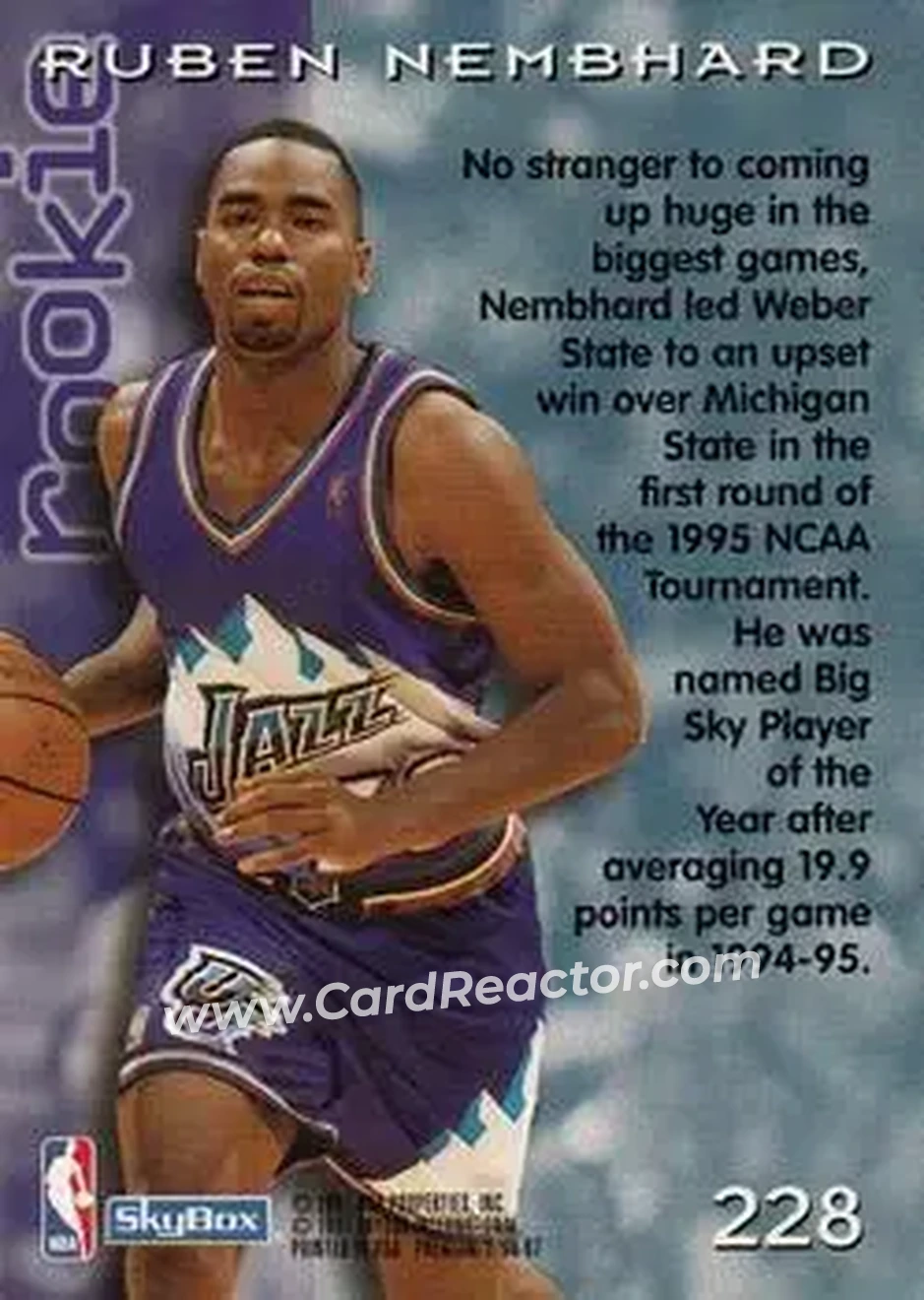 1996-97 SkyBox Premium #228 - Ruben Nembhard - Utah Jazz - Back