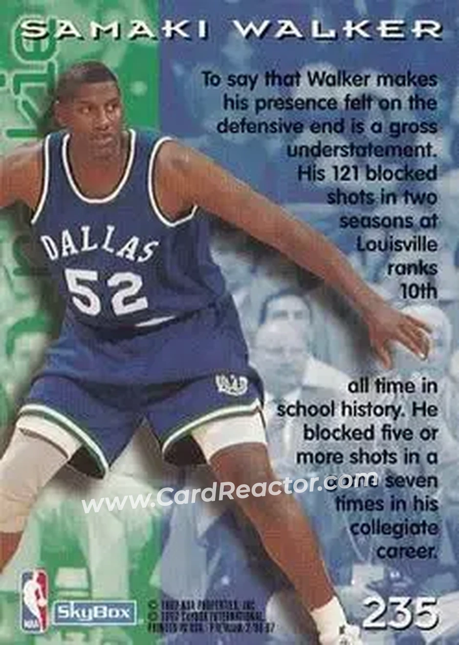 1996-97 SkyBox Premium #235 - Samaki Walker - Dallas Mavericks - Back
