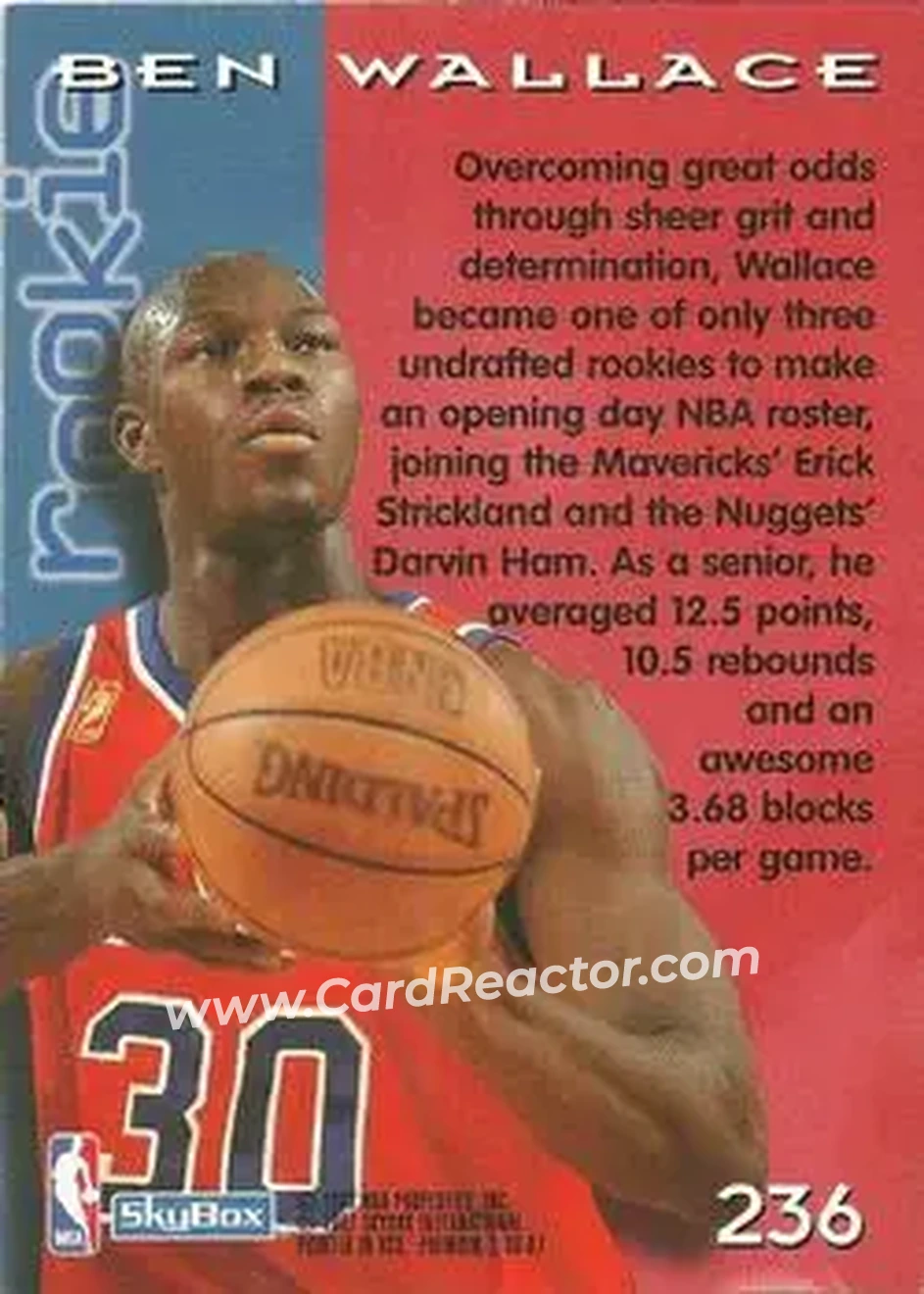 1996-97 SkyBox Premium #236 - Ben Wallace - Washington Bullets - Back