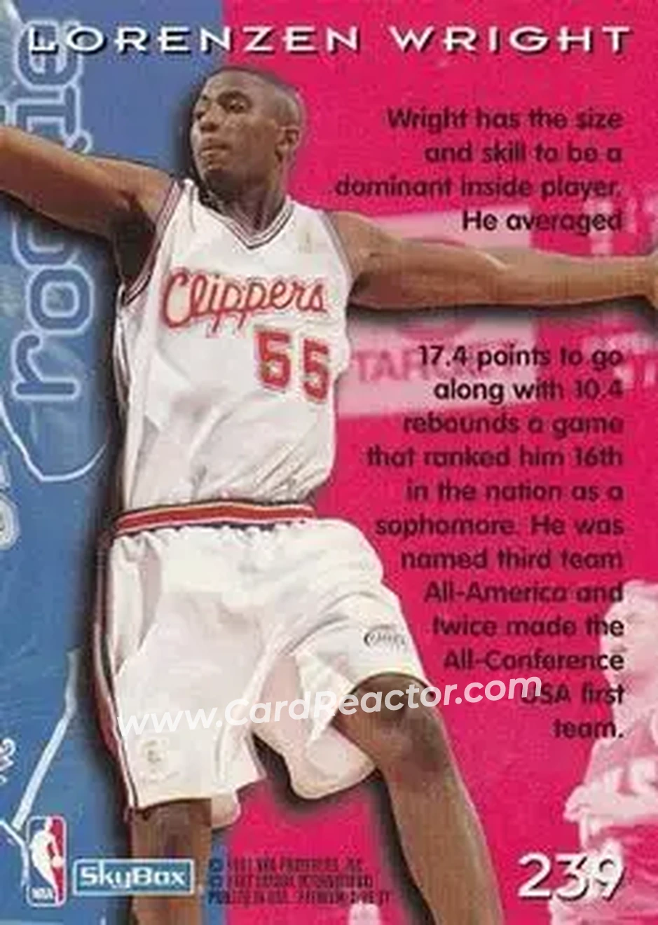 1996-97 SkyBox Premium #239 - Lorenzen Wright - Los Angeles Clippers - Back 1996-97 SkyBox Premium #239 - Lorenzen Wright - Los Angeles Clippers - Back