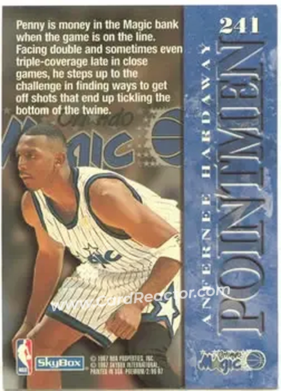 1996-97 SkyBox Premium #241 - Anfernee Hardaway - Orlando Magic - Back