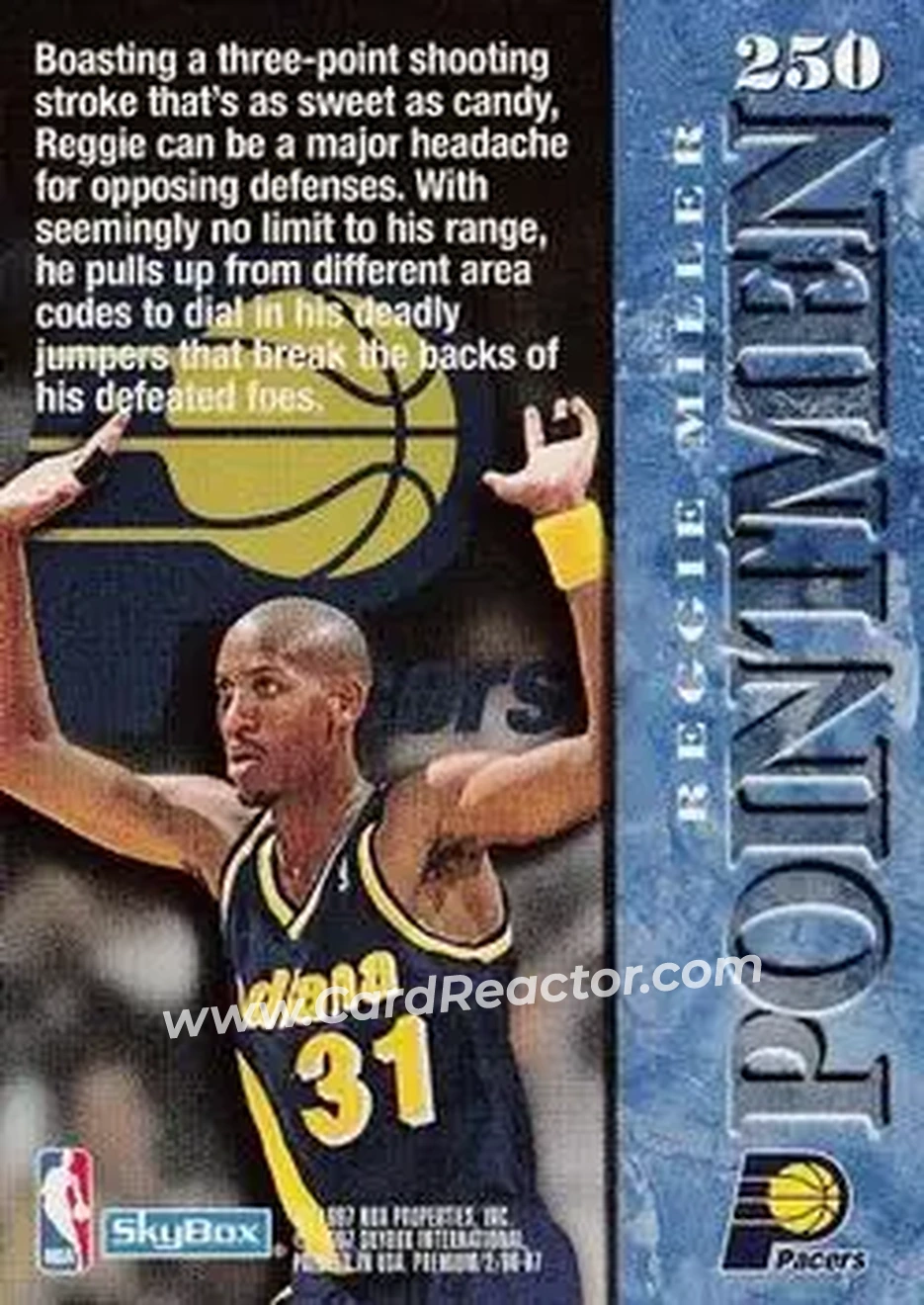 1996-97 SkyBox Premium #250 - Reggie Miller - Indiana Pacers - Back