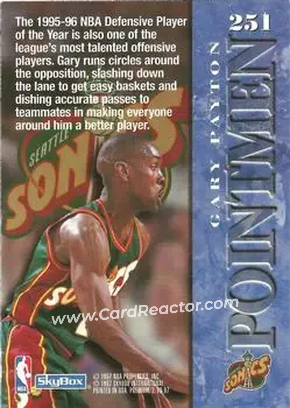 1996-97 SkyBox Premium #251 - Gary Payton - Seattle SuperSonics - Back