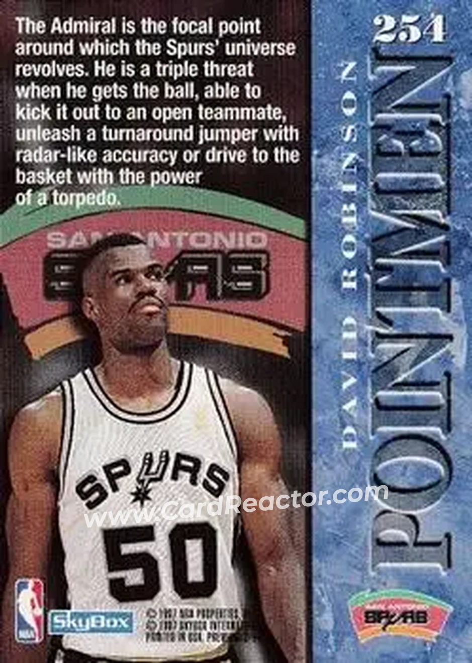 1996-97 SkyBox Premium #254 - David Robinson - San Antonio Spurs - Back 1996-97 SkyBox Premium #254 - David Robinson - San Antonio Spurs - Back