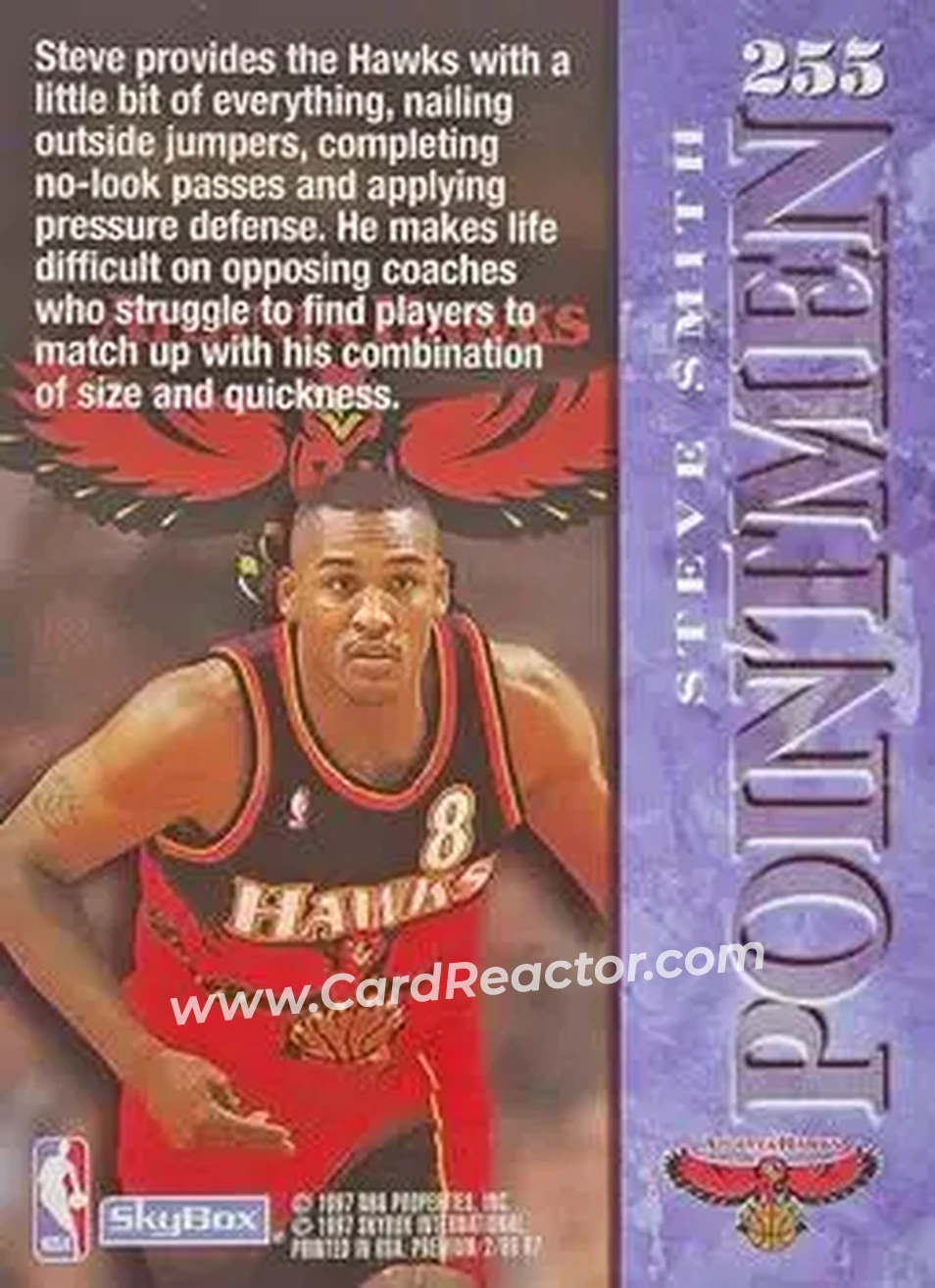 1996-97 SkyBox Premium #255 - Steve Smith - Atlanta Hawks - Back