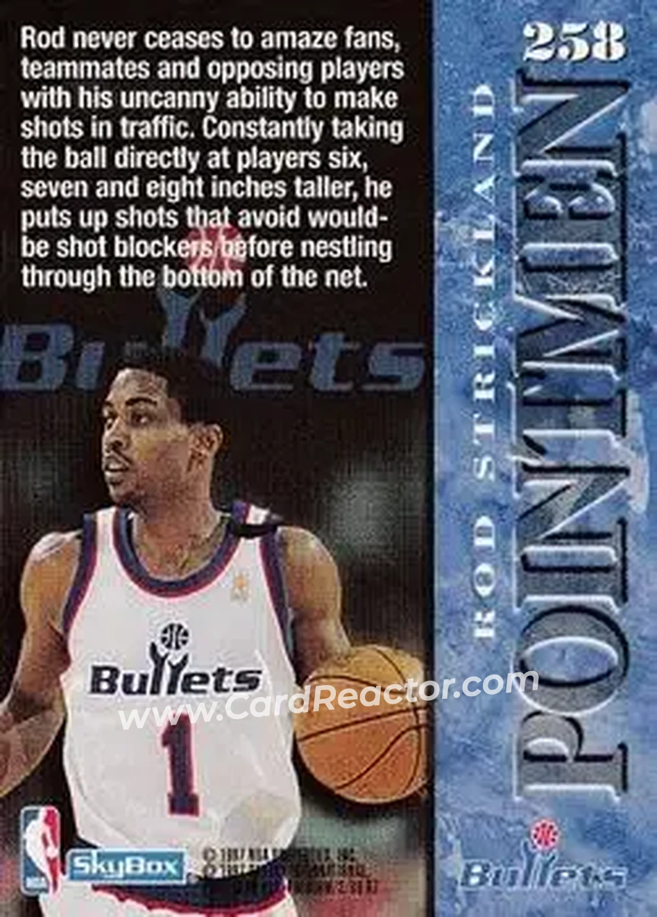 1996-97 SkyBox Premium #258 - Rod Strickland - Washington Bullets - Back
