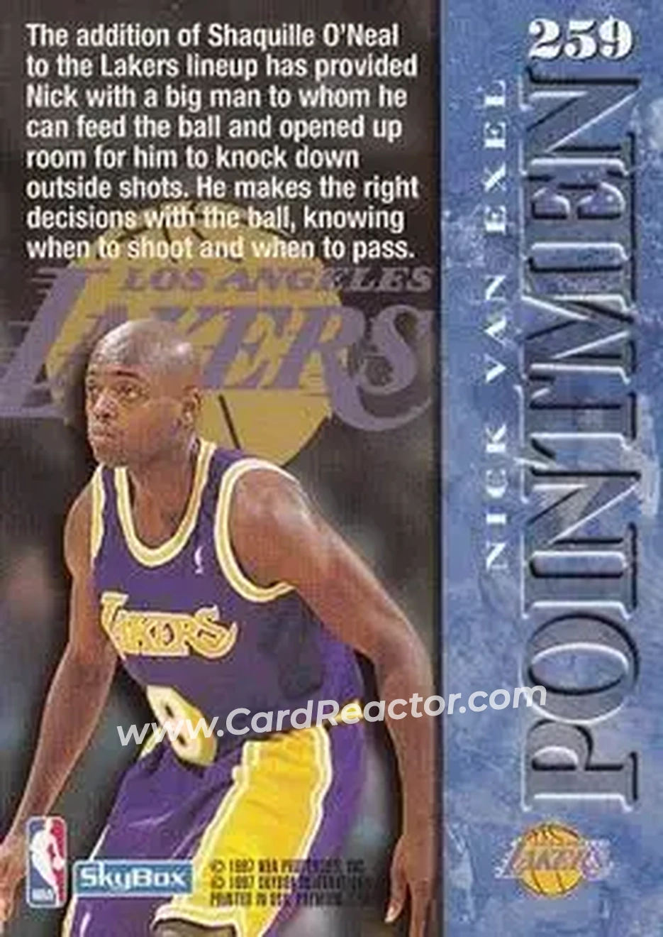 1996-97 SkyBox Premium #259 - Nick Van Exel - Los Angeles Lakers - Back