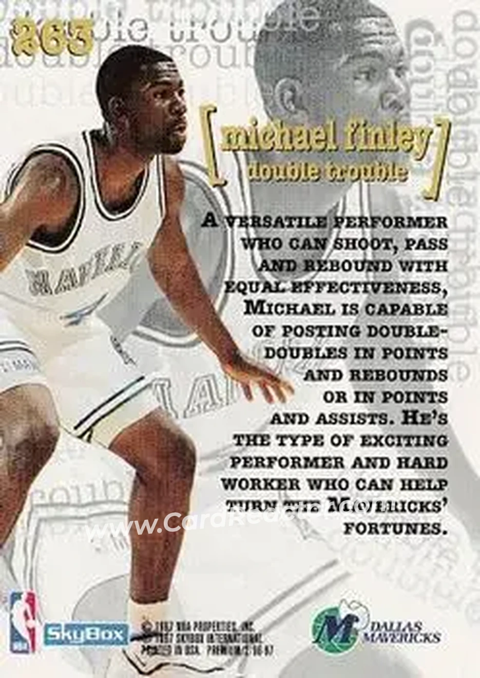 1996-97 SkyBox Premium #263 - Michael Finley - Dallas Mavericks - Back