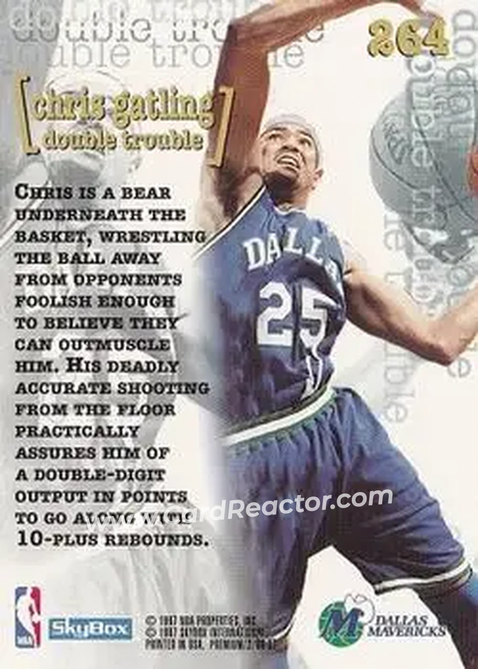 1996-97 SkyBox Premium #264 - Chris Gatling - Dallas Mavericks - Back