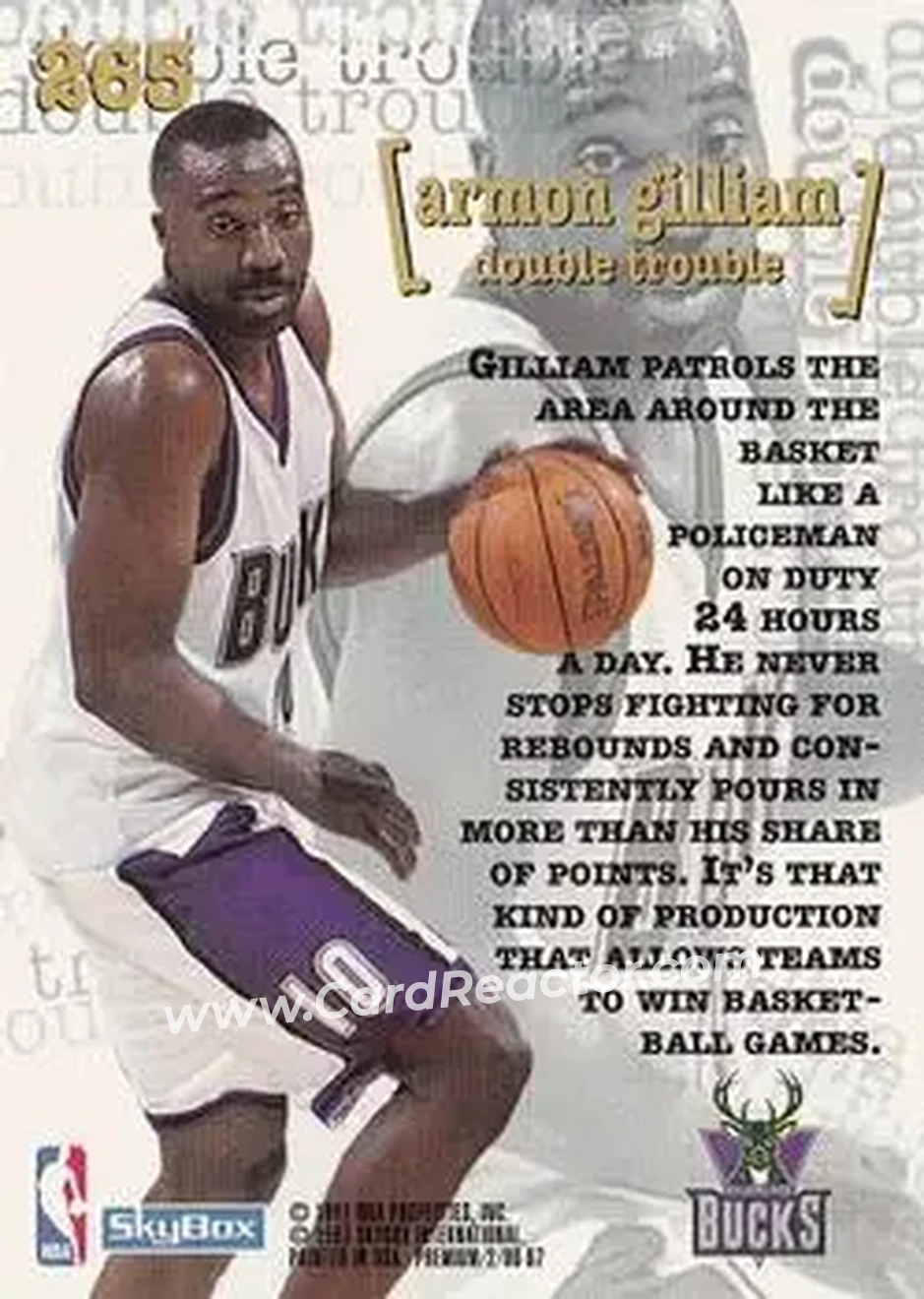 1996-97 SkyBox Premium #265 - Armon Gilliam - Milwaukee Bucks - Back