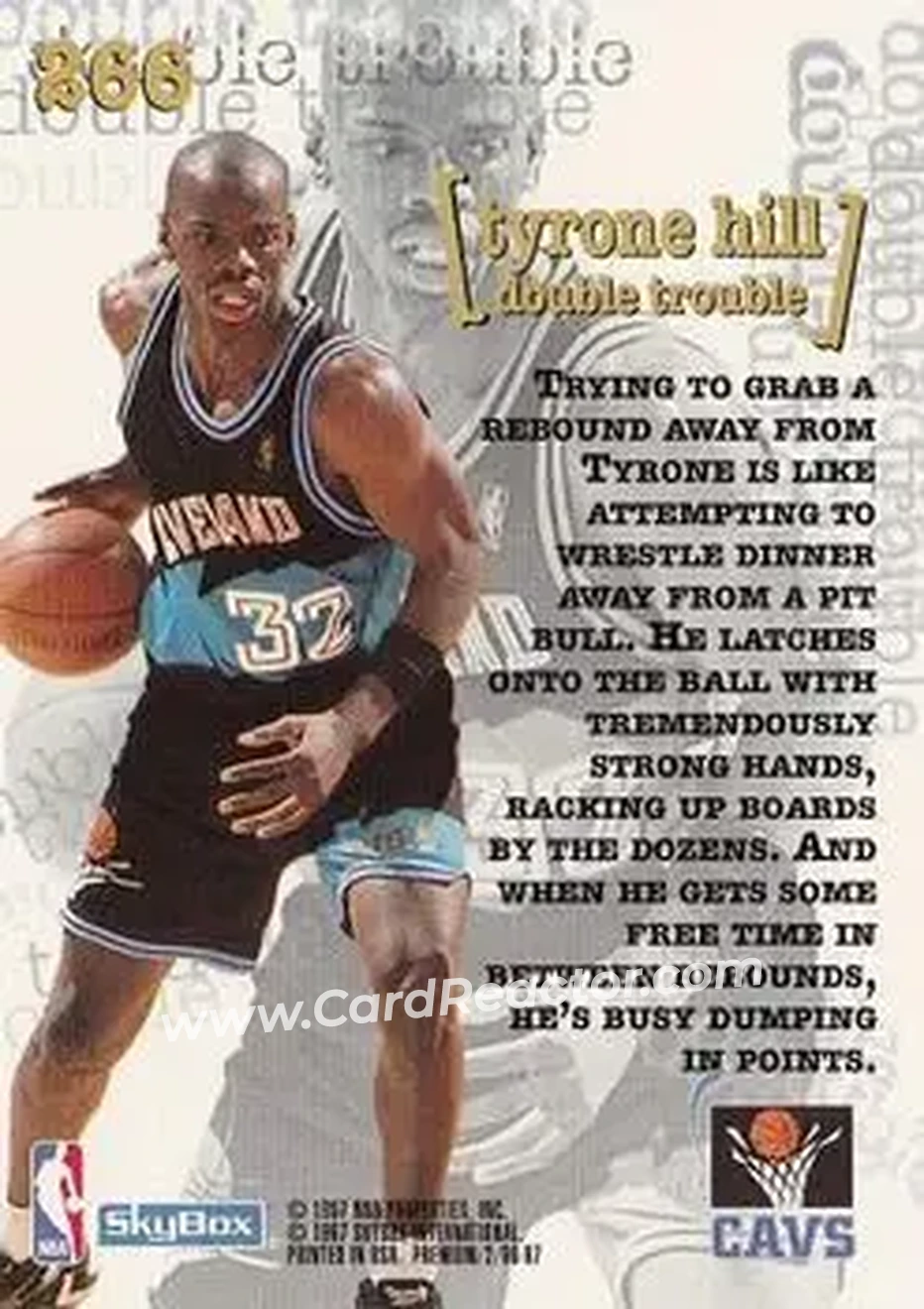 1996-97 SkyBox Premium #266 - Tyrone Hill - Cleveland Cavaliers - Back