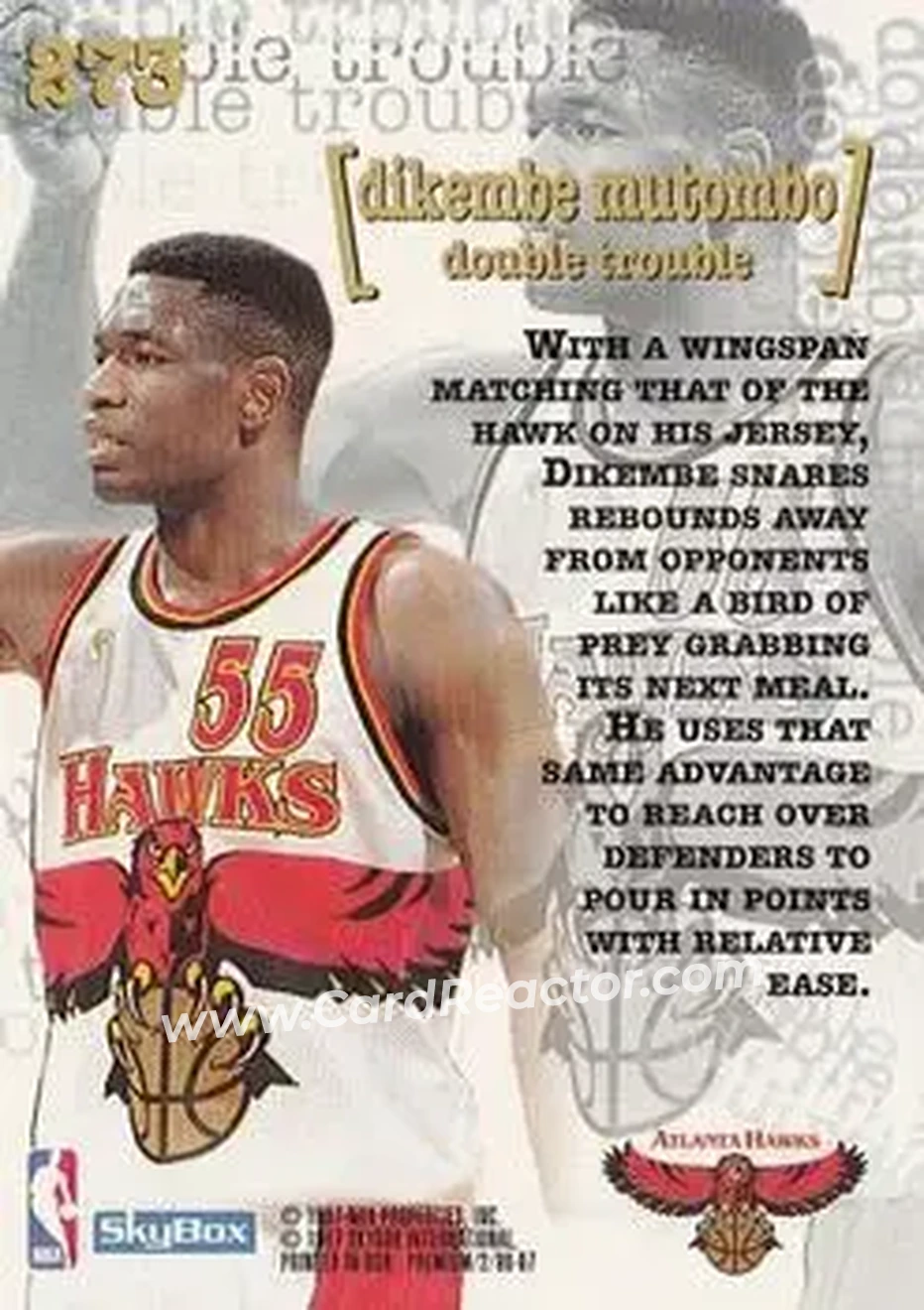 1996-97 SkyBox Premium #273 - Dikembe Mutombo - Atlanta Hawks - Back