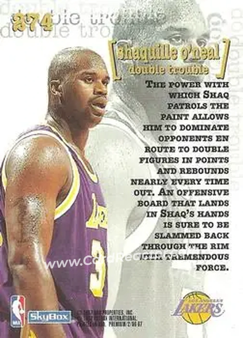 1996-97 SkyBox Premium #274 - Shaquille O'Neal - Los Angeles Lakers - Back