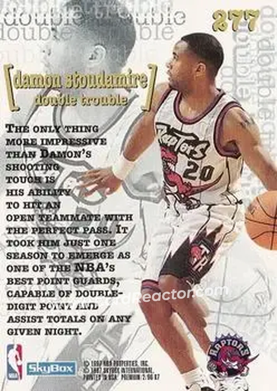 1996-97 SkyBox Premium #277 - Damon Stoudamire - Toronto Raptors - Back