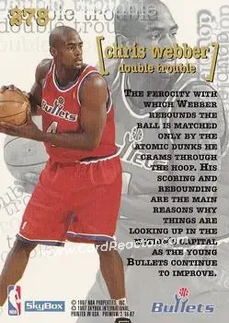 1996-97 SkyBox Premium #278 - Chris Webber - Washington Bullets - Back