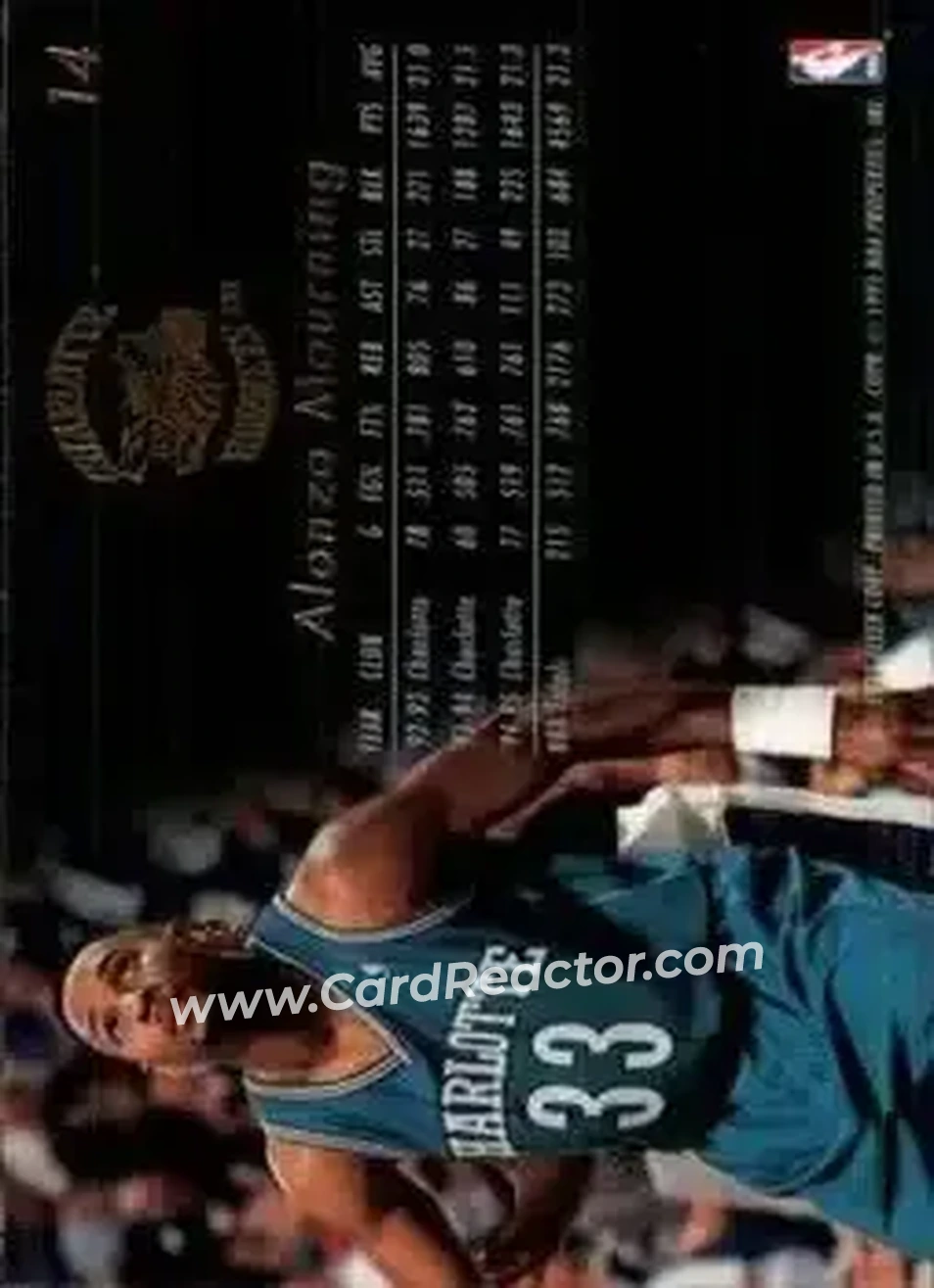 1995-96 Flair #14 - Alonzo Mourning - Charlotte Hornets - Back
