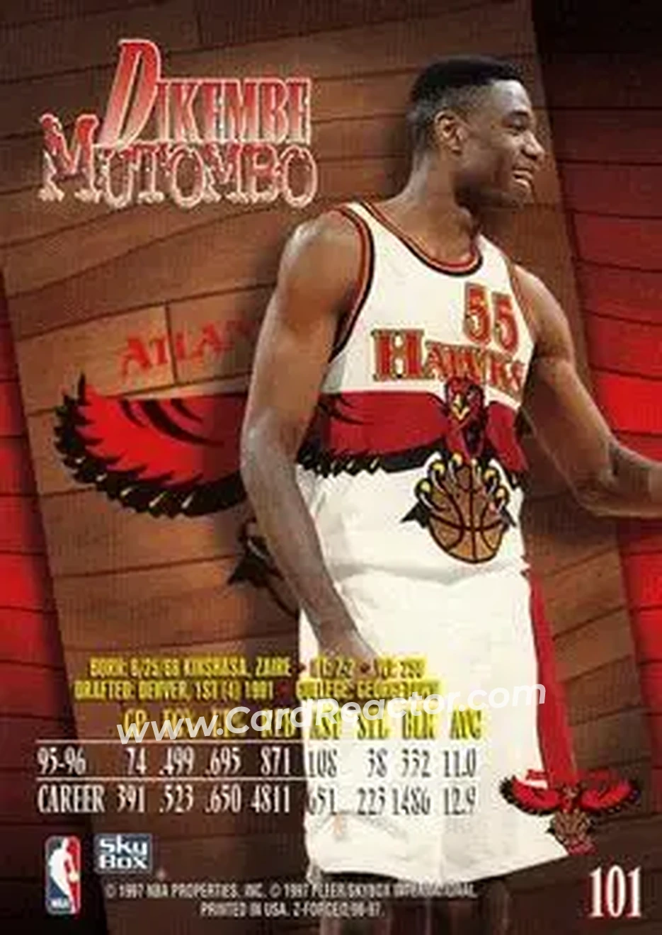 1996-97 SkyBox Z-Force #101 - Dikembe Mutombo - Atlanta Hawks - Back