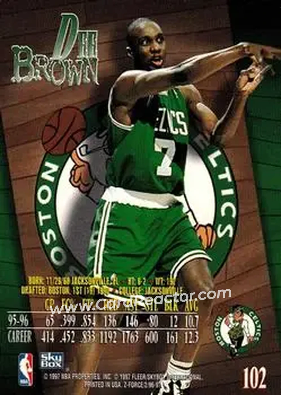 1996-97 SkyBox Z-Force #102 - Dee Brown - Boston Celtics - Back