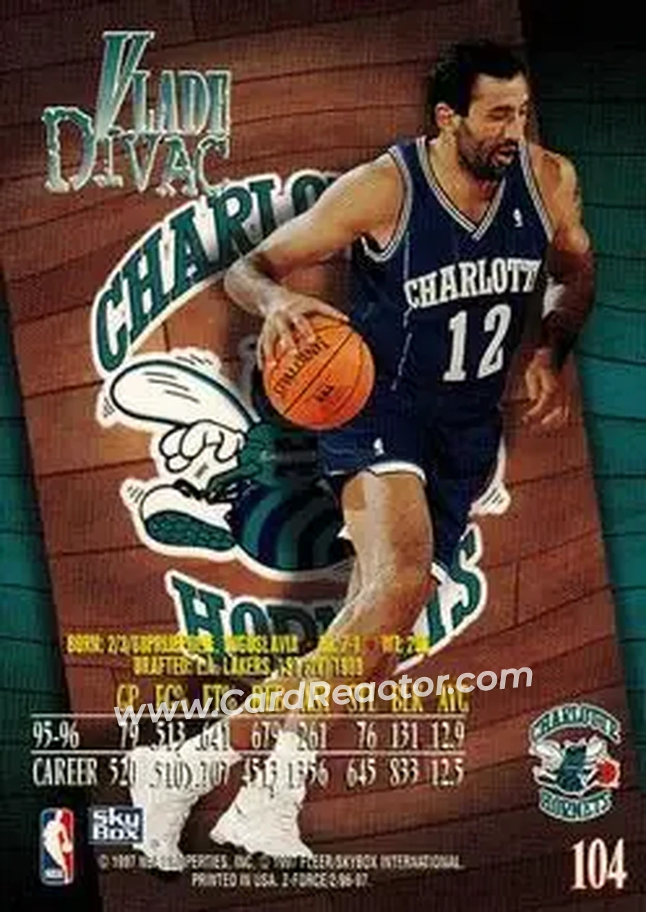 1996-97 SkyBox Z-Force #104 - Vlade Divac - Charlotte Hornets - Back