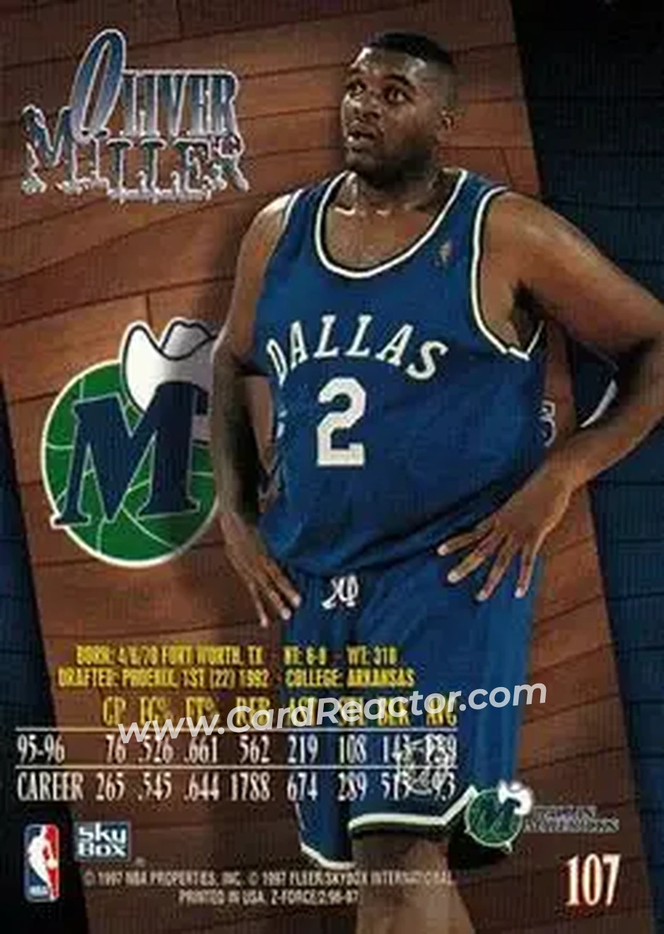 1996-97 SkyBox Z-Force #107 - Oliver Miller - Dallas Mavericks - Back