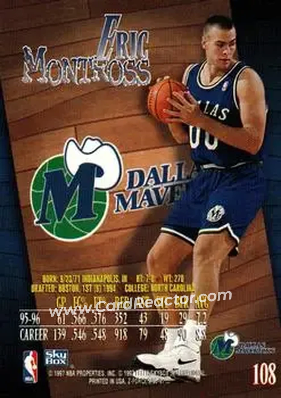 1996-97 SkyBox Z-Force #108 - Eric Montross - Dallas Mavericks - Back