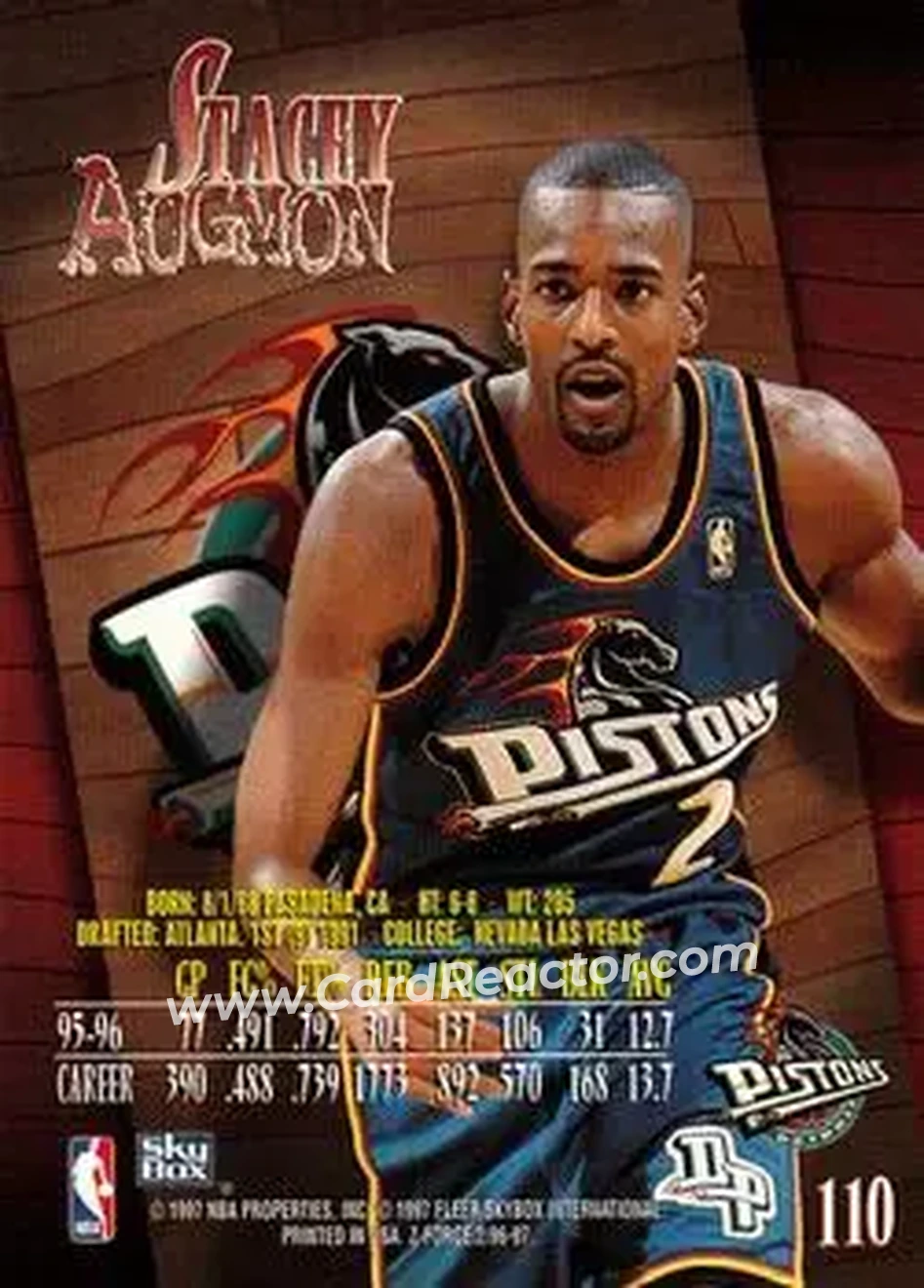 1996-97 SkyBox Z-Force #110 - Stacey Augmon - Detroit Pistons - Back