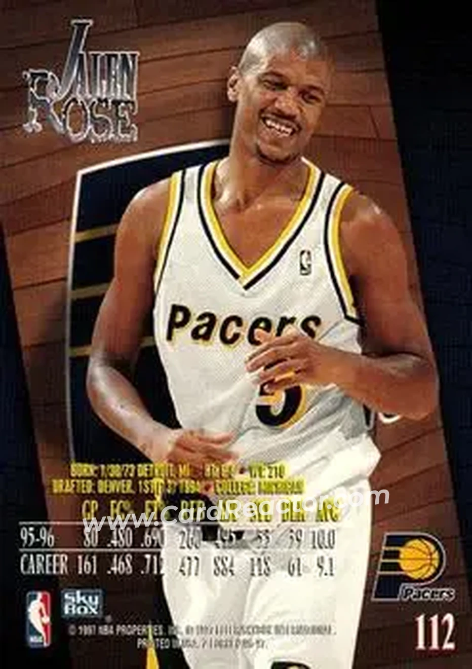 1996-97 SkyBox Z-Force #112 - Jalen Rose - Indiana Pacers - Back