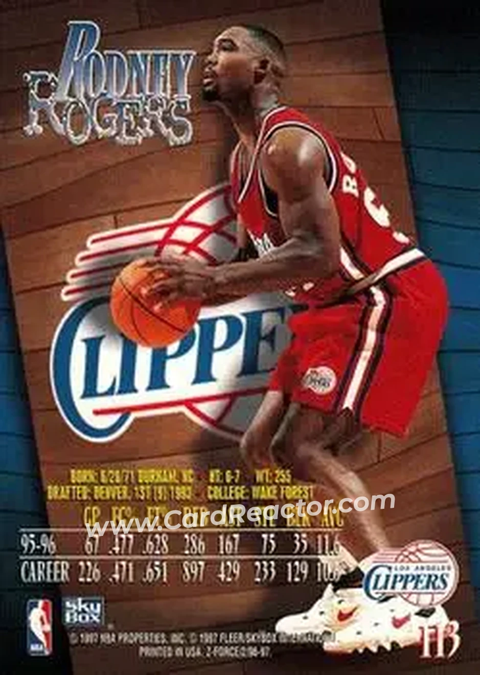 1996-97 SkyBox Z-Force #113 - Rodney Rogers - Los Angeles Clippers - Back