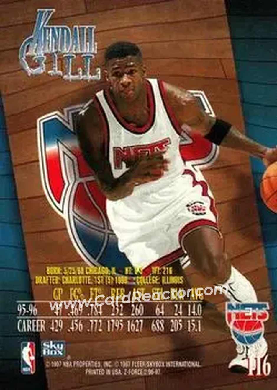 1996-97 SkyBox Z-Force #116 - Kendall Gill - New Jersey Nets - Back