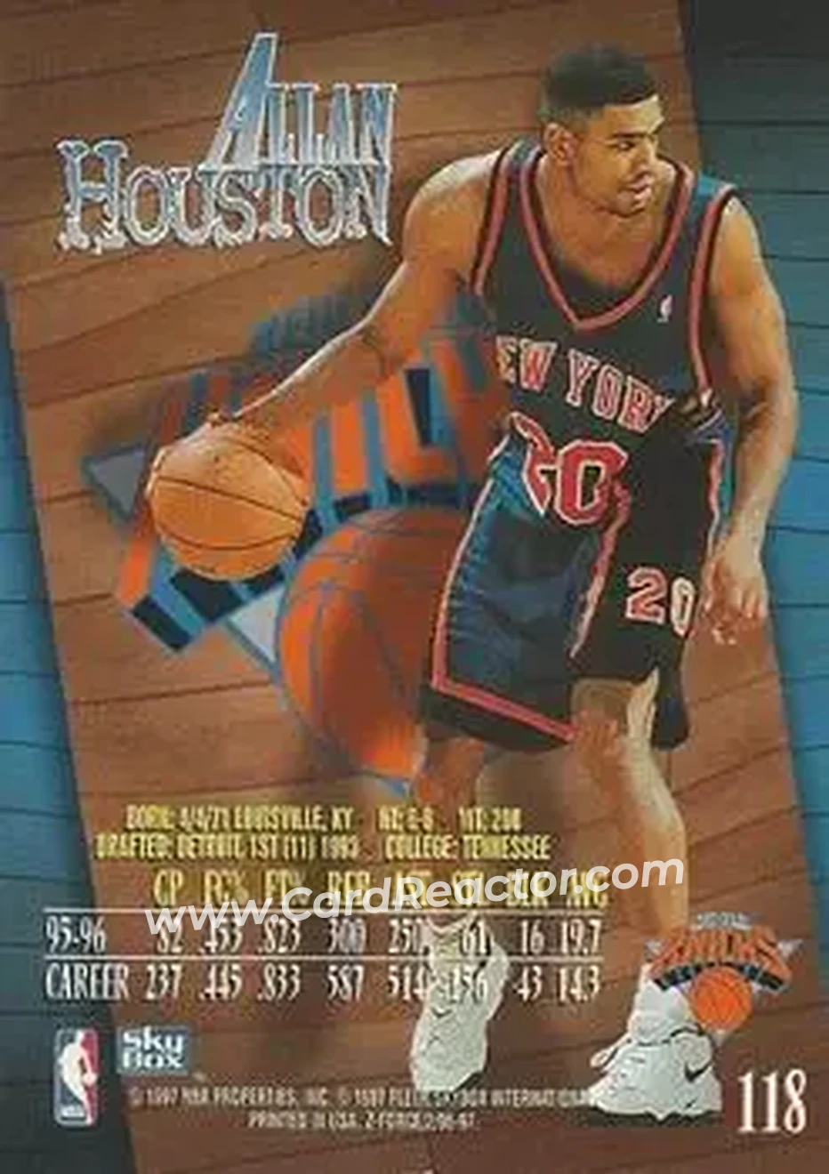 1996-97 SkyBox Z-Force #118 - Allan Houston - New York Knicks - Back