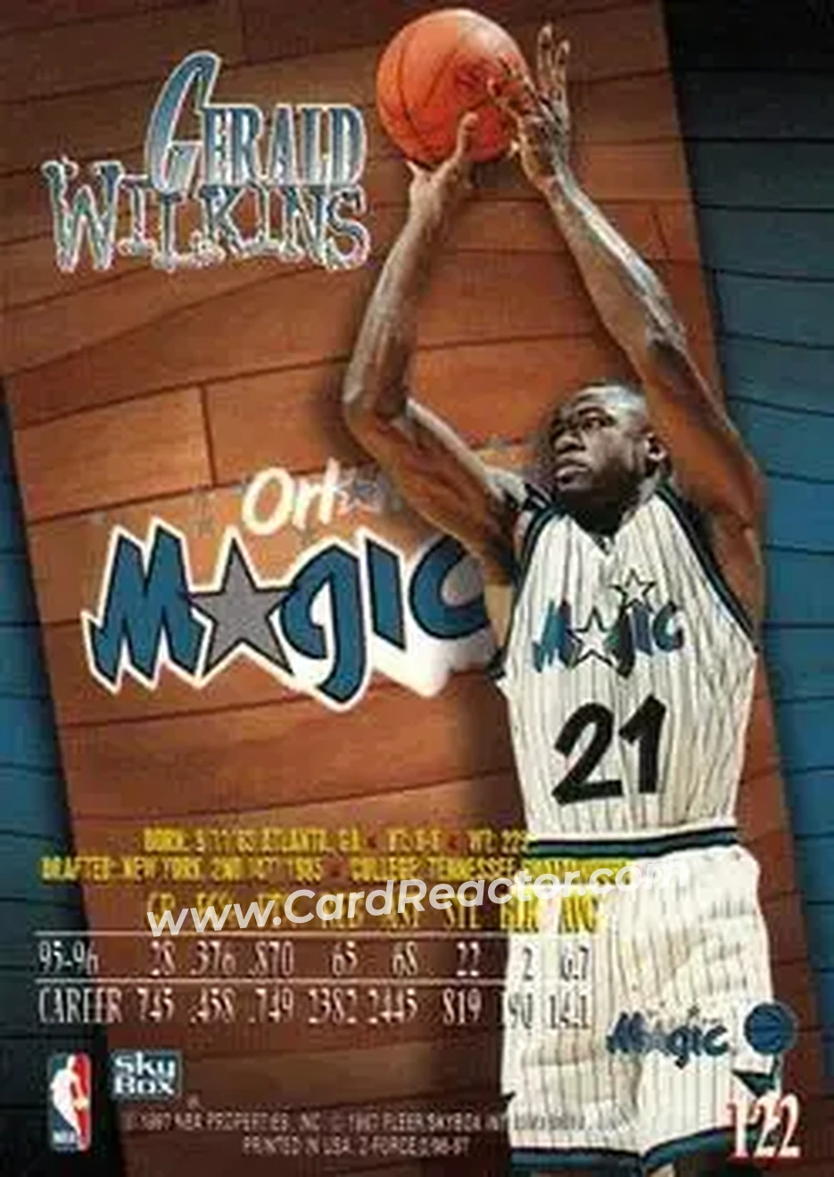 1996-97 SkyBox Z-Force #122 - Gerald Wilkins - Orlando Magic - Back