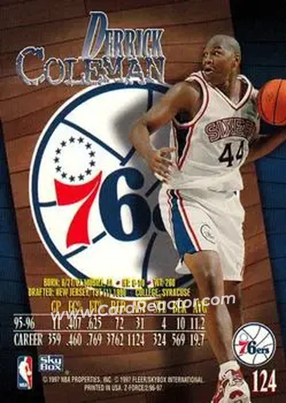 1996-97 SkyBox Z-Force #124 - Derrick Coleman - Philadelphia 76ers - Back