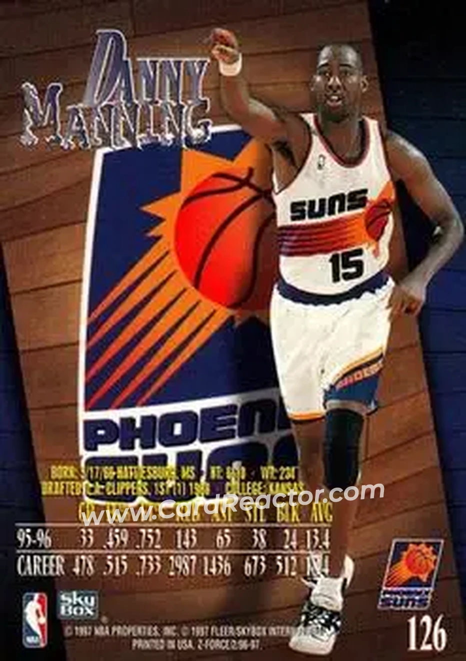 1996-97 SkyBox Z-Force #126 - Danny Manning - Phoenix Suns - Back