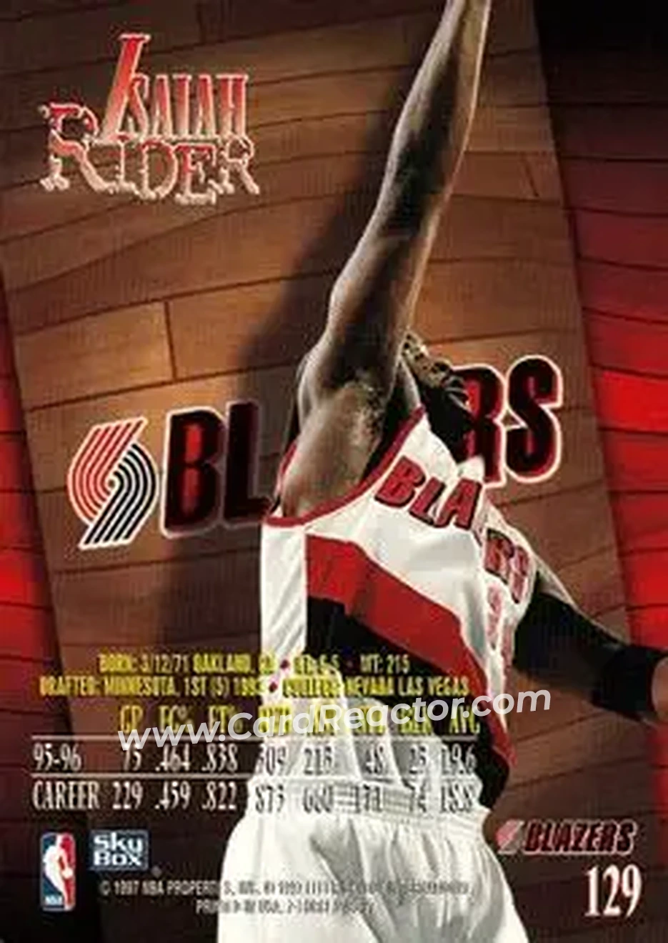 1996-97 SkyBox Z-Force #129 - Isaiah Rider - Portland Trail Blazers - Back