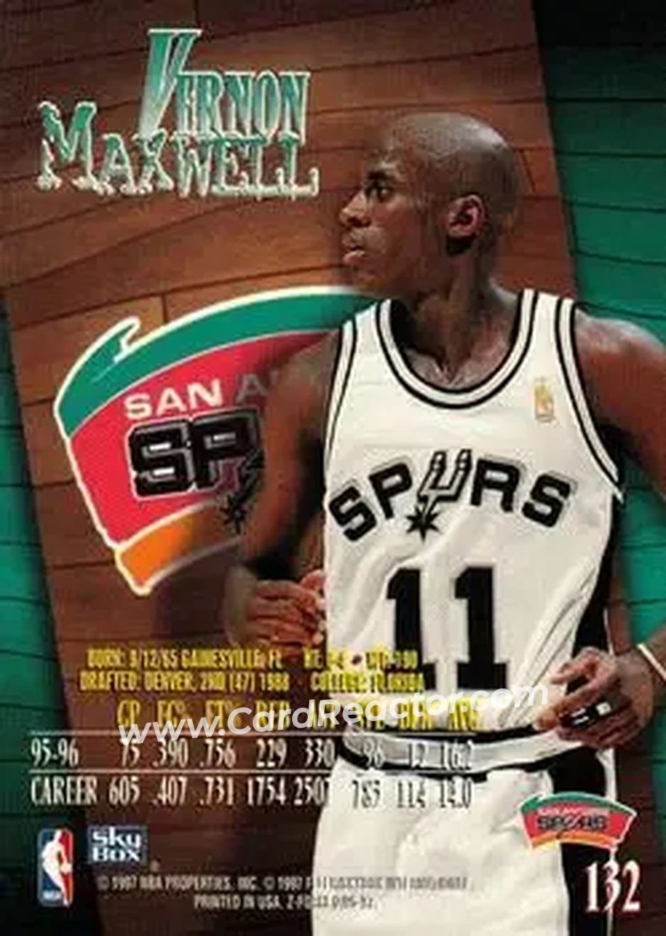 1996-97 SkyBox Z-Force #132 - Vernon Maxwell - San Antonio Spurs - Back
