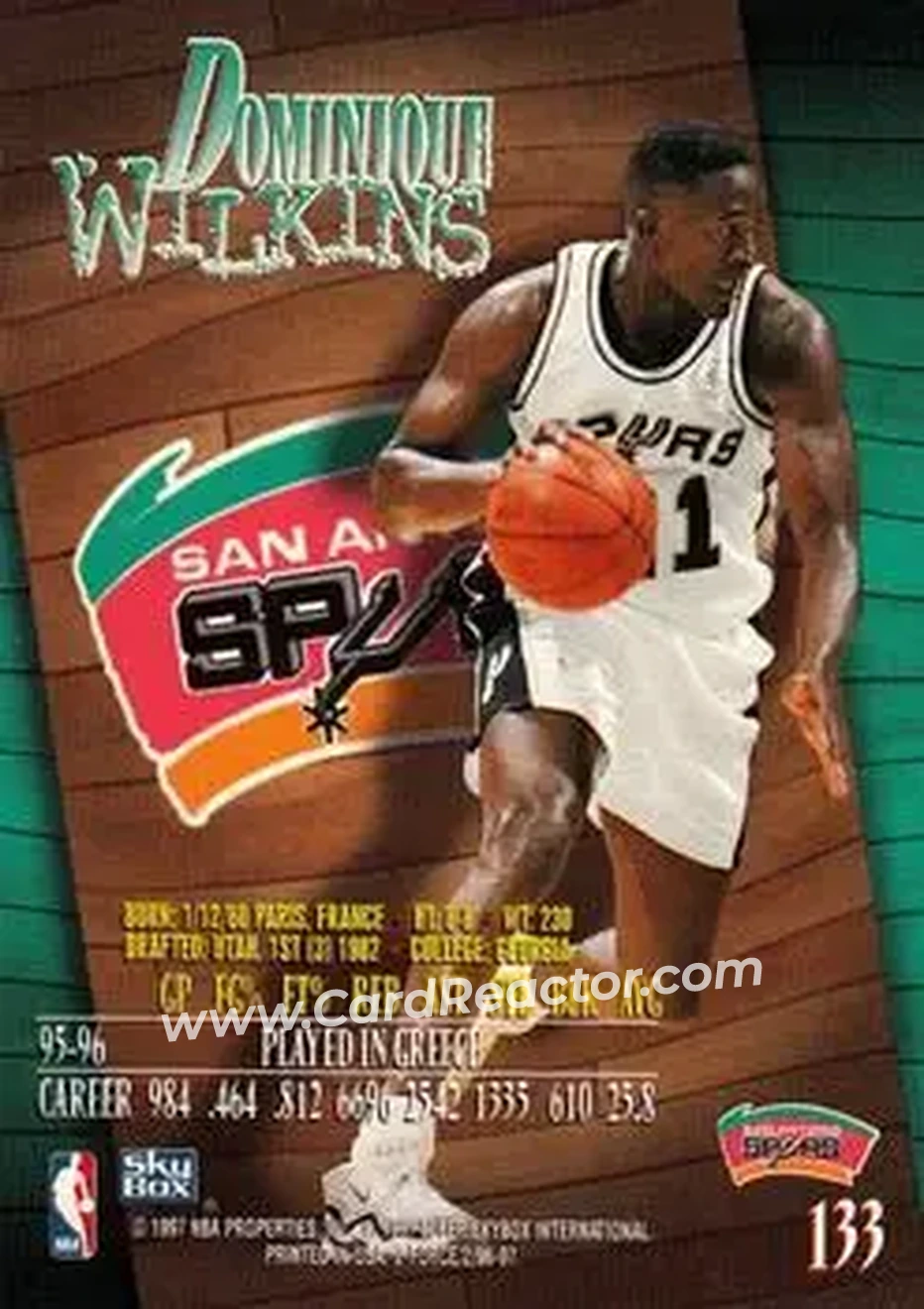 1996-97 SkyBox Z-Force #133 - Dominique Wilkins - San Antonio Spurs - Back