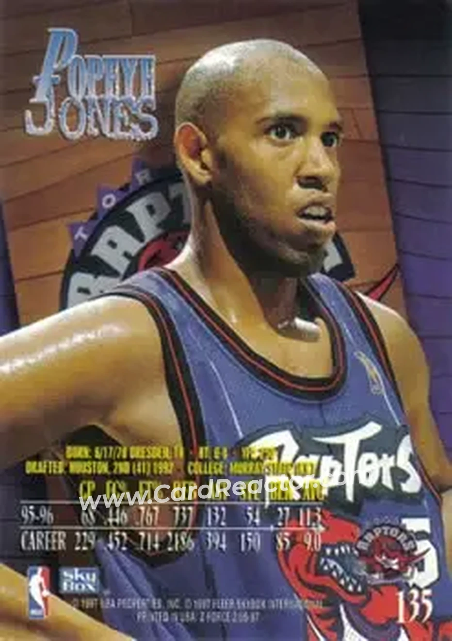 1996-97 SkyBox Z-Force #135 - Popeye Jones - Toronto Raptors - Back