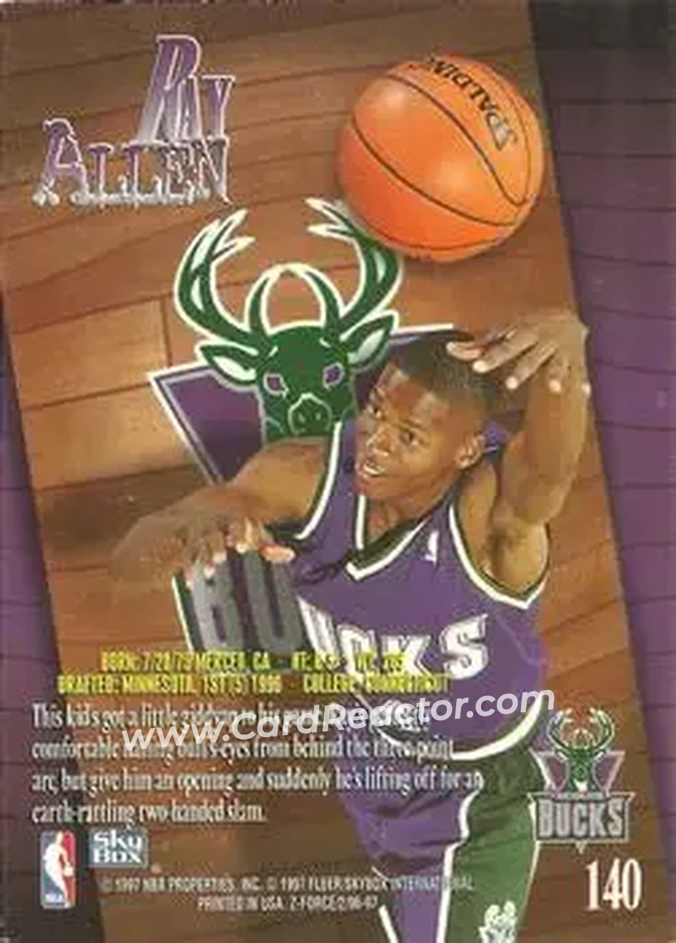 1996-97 SkyBox Z-Force #140 - Ray Allen - Milwaukee Bucks - Back
